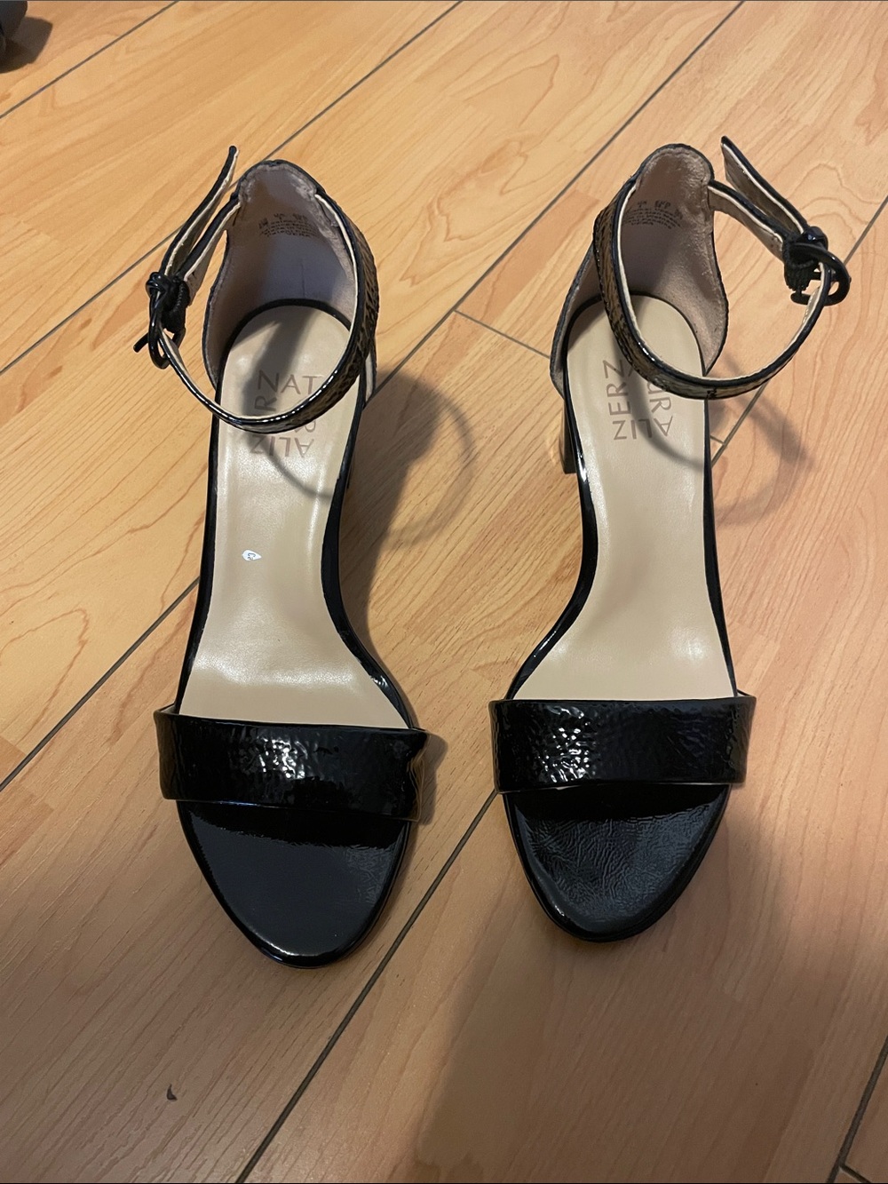 Naturalizer Black Patent Ankle-Strap Block Heel Sandals - Picture 2 of 7
